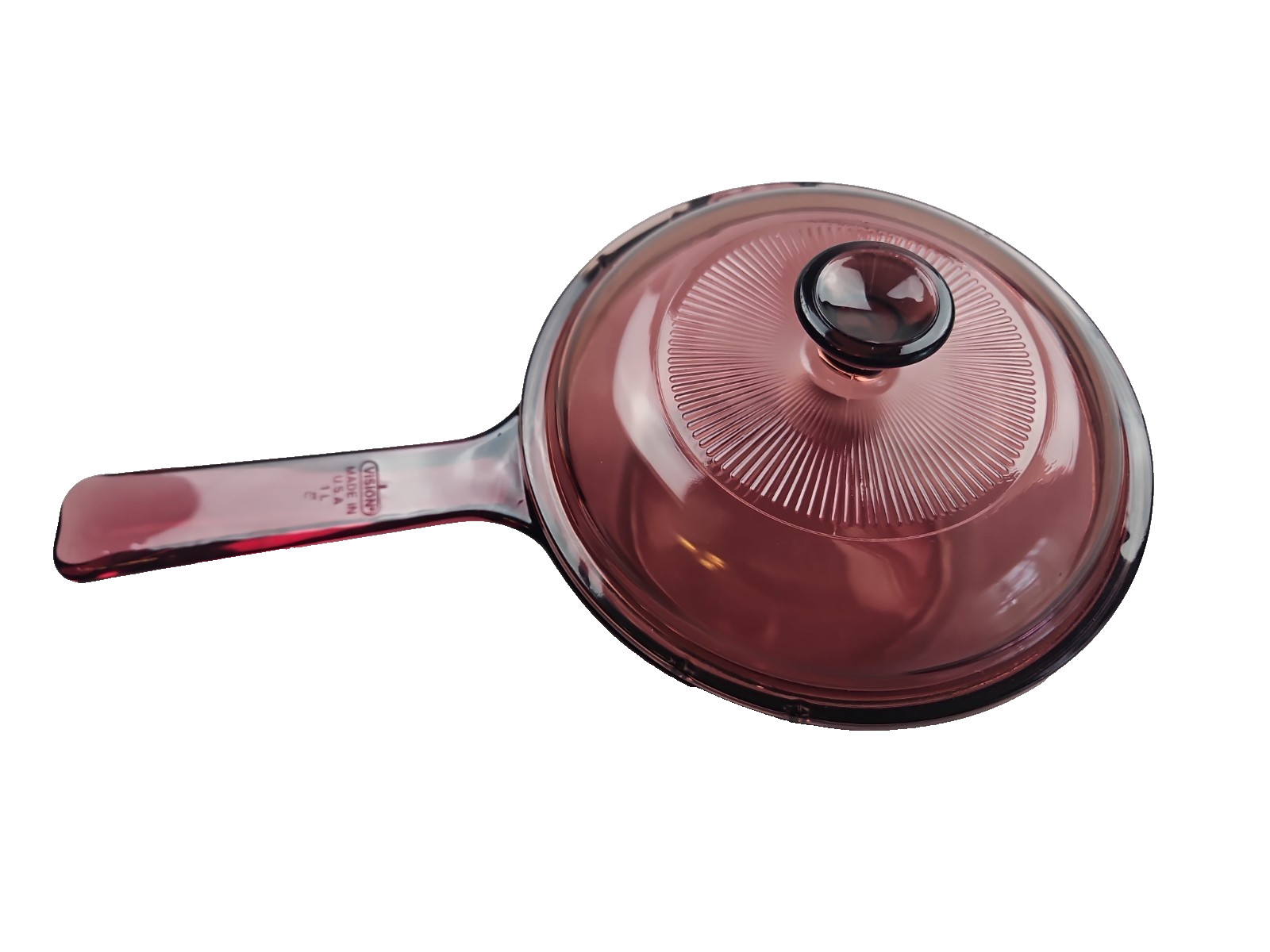 Vintage Vision Corning Ware Cranberry Glass 1 L Sauce Pan Pot Pyrex Lid