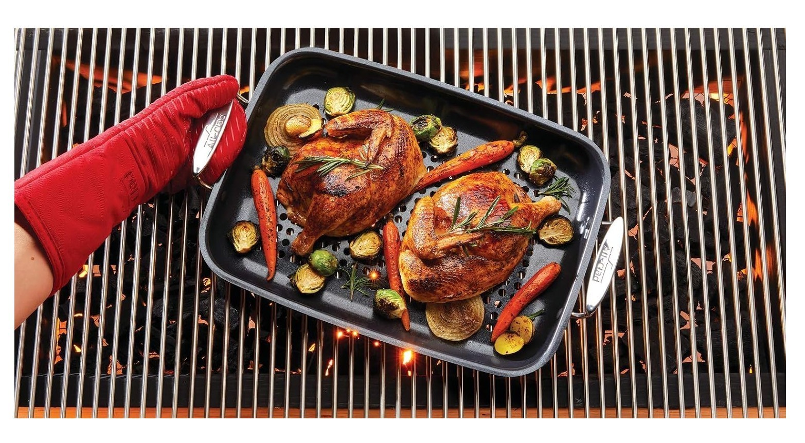 All-Clad Nonstick Roaster Set 15×11 Inch Oven Grill Safe 500F Roaster Pan-Black