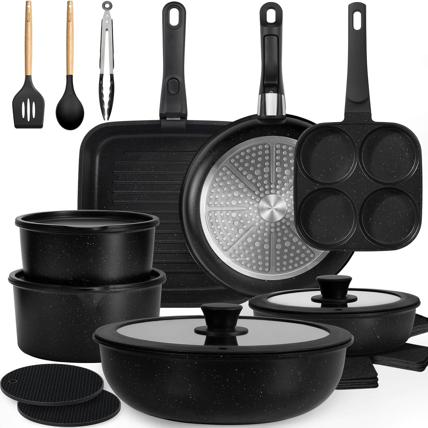 Nonstick Pots and Pans Set 24 Pack – Kitchen Cookware with Detachable Handle