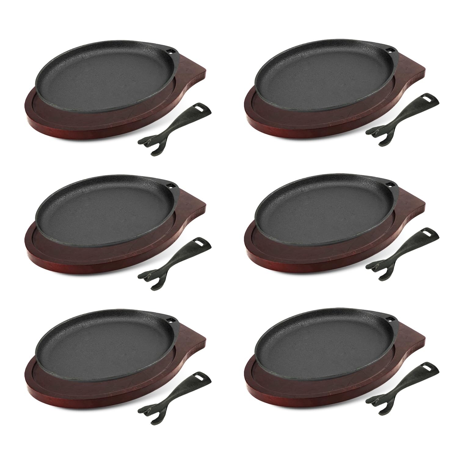 Dvk Cast Iron Skillet Set Sizzling Plate Wooden Base Fajita Skillet Removable