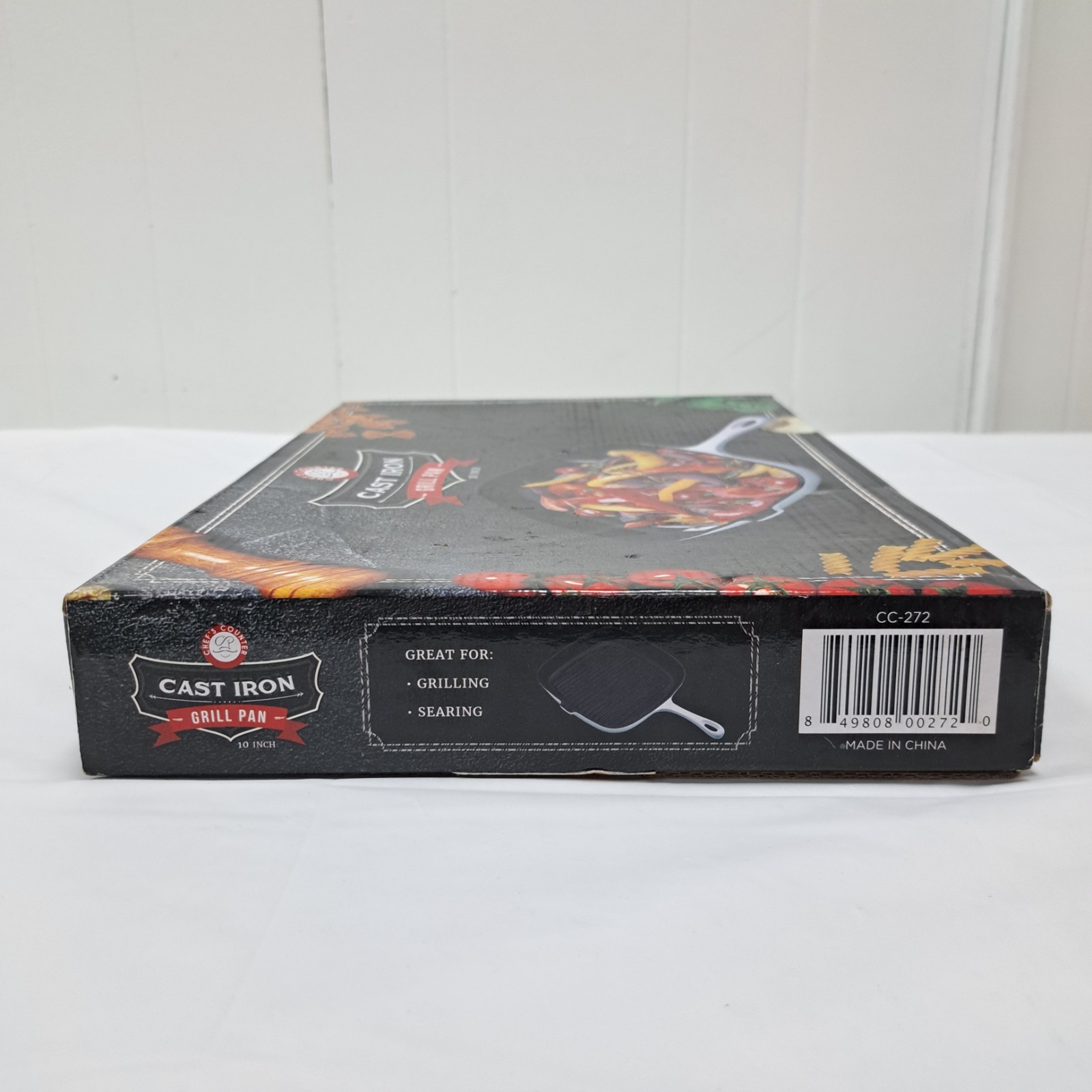 BRAND NEW Chef’s Counter Cast Iron Grill Pan 10″ Square White Enamel Coating