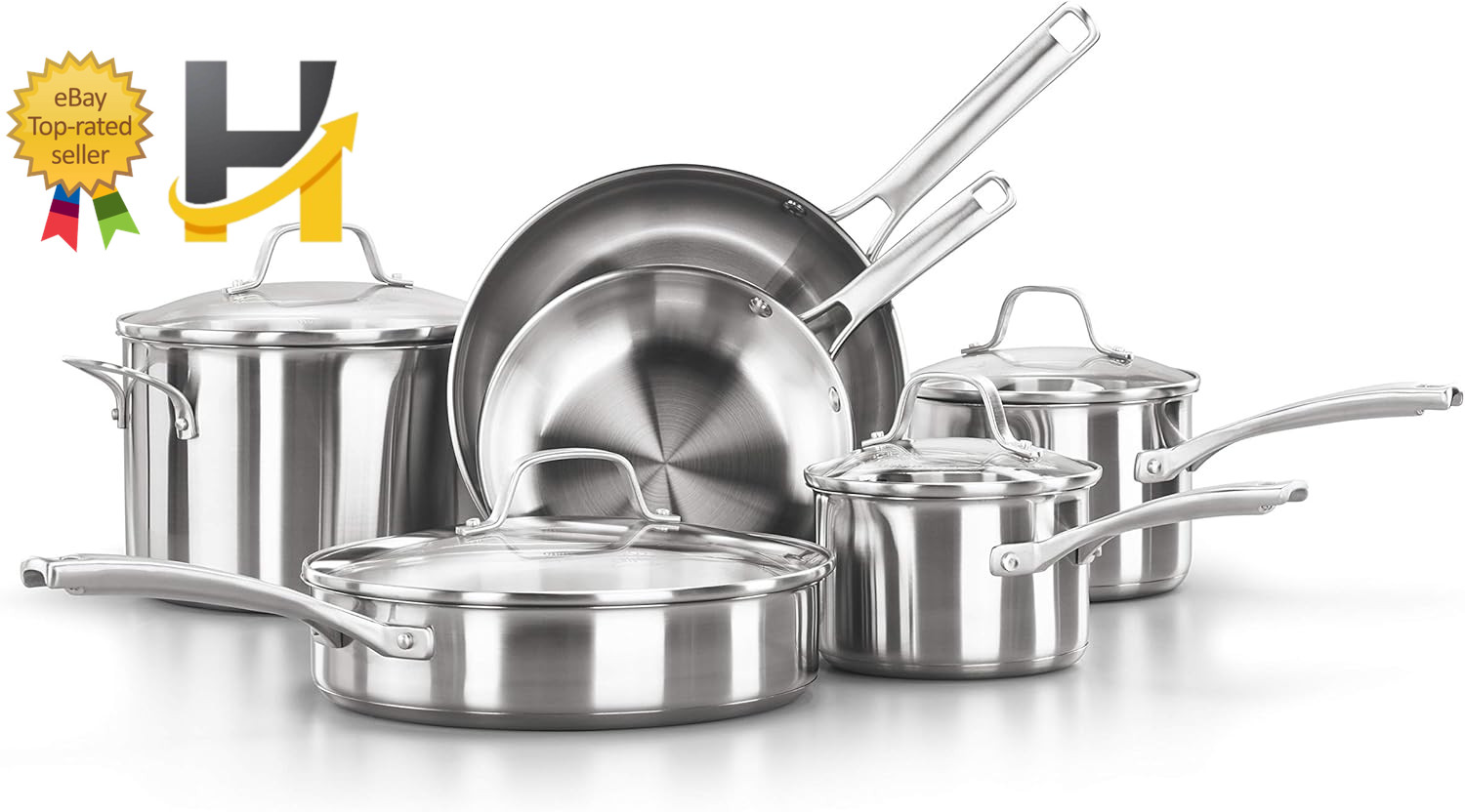 Classic Stainless Steel Cookware Set 10-Piece Impact-Bonded Aluminum Base