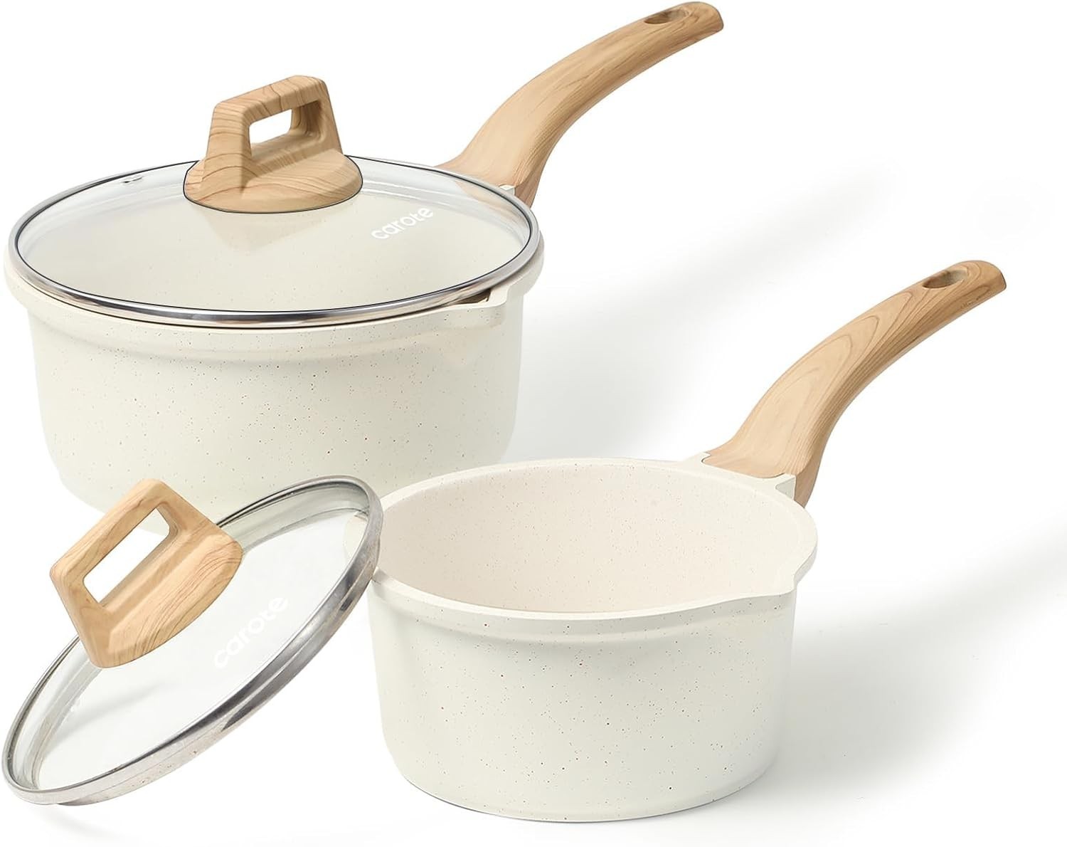 Elegant 2-Piece Nonstick Saucepan Set – 1.5Qt & 3.0Qt White Granite Cookware