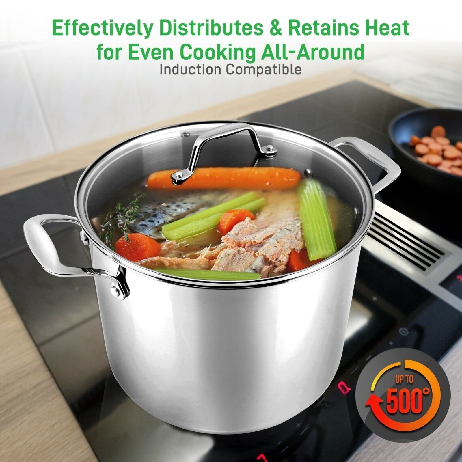 NutriChef 19Qt Soup Pot With Lid – 16.45x12in – Electric, Gas, Induction
