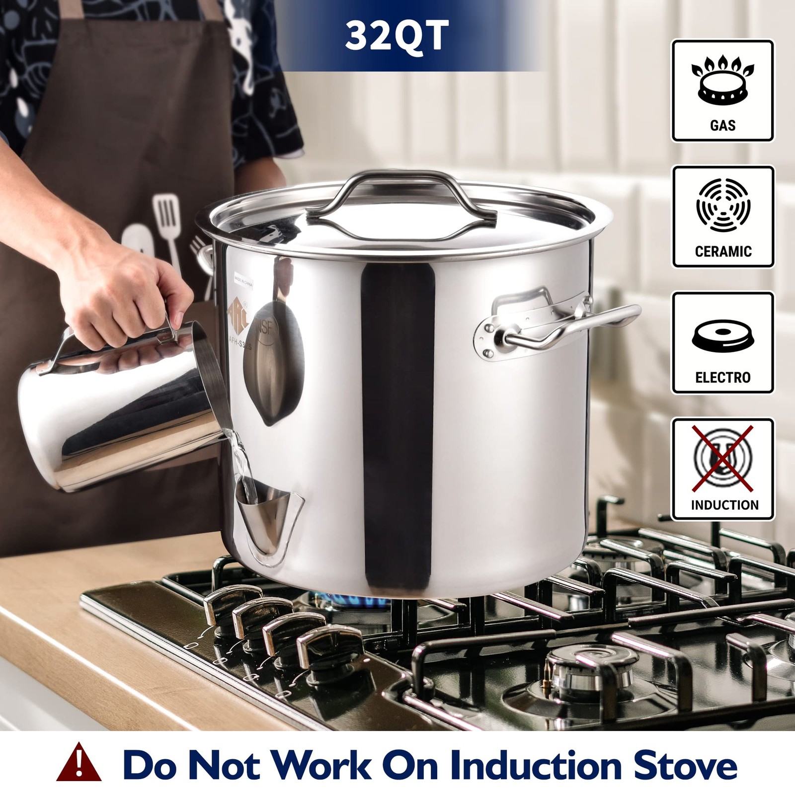 ARC 32QT Stainless Steel Tamale Steamer Pot w/Easy-fill Water Spout, Seafood …