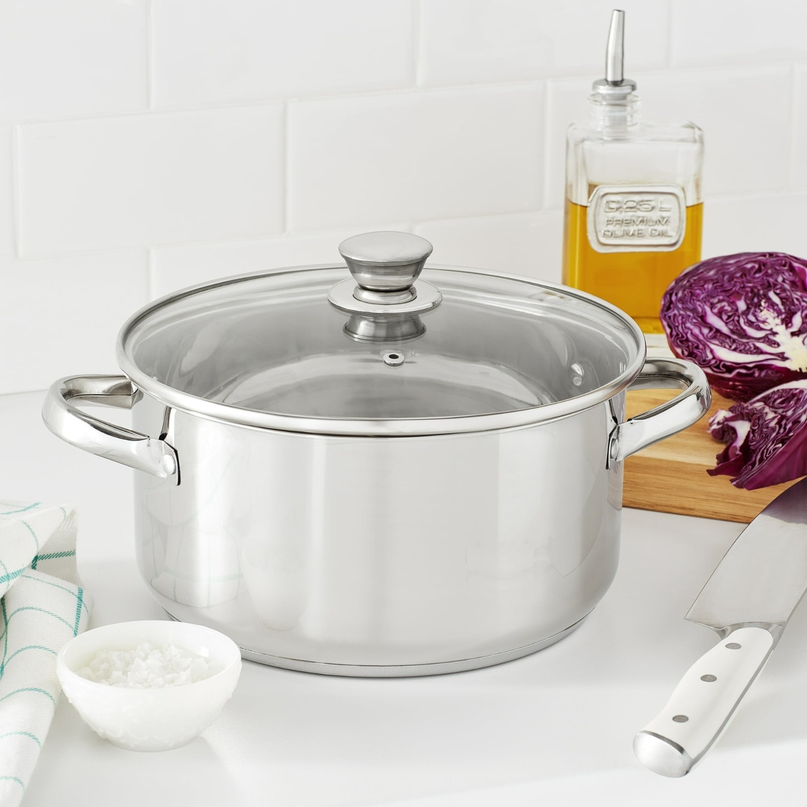 Stainless Steel 5 Qt Dutch Oven Large Meal Prep with Glass Lid Riveted Handles