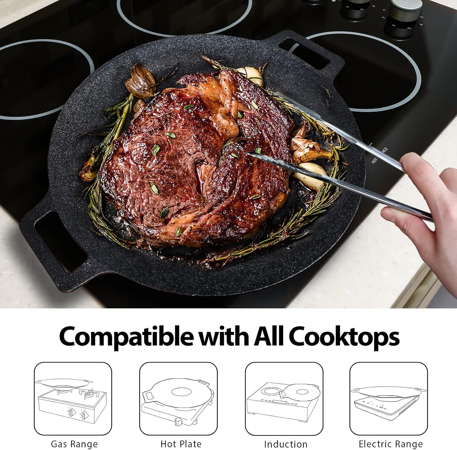Korean BBQ Grill Pan 33cm Nonstick Round Griddle Indoor Camping KBBQ Samgyeopsal