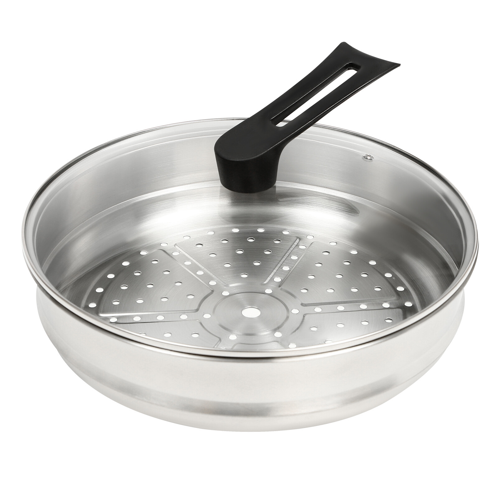 32cm Cooking Nonstick Honeycomb Wok Pan w/Lid & Stainless Steel Steamer Pot
