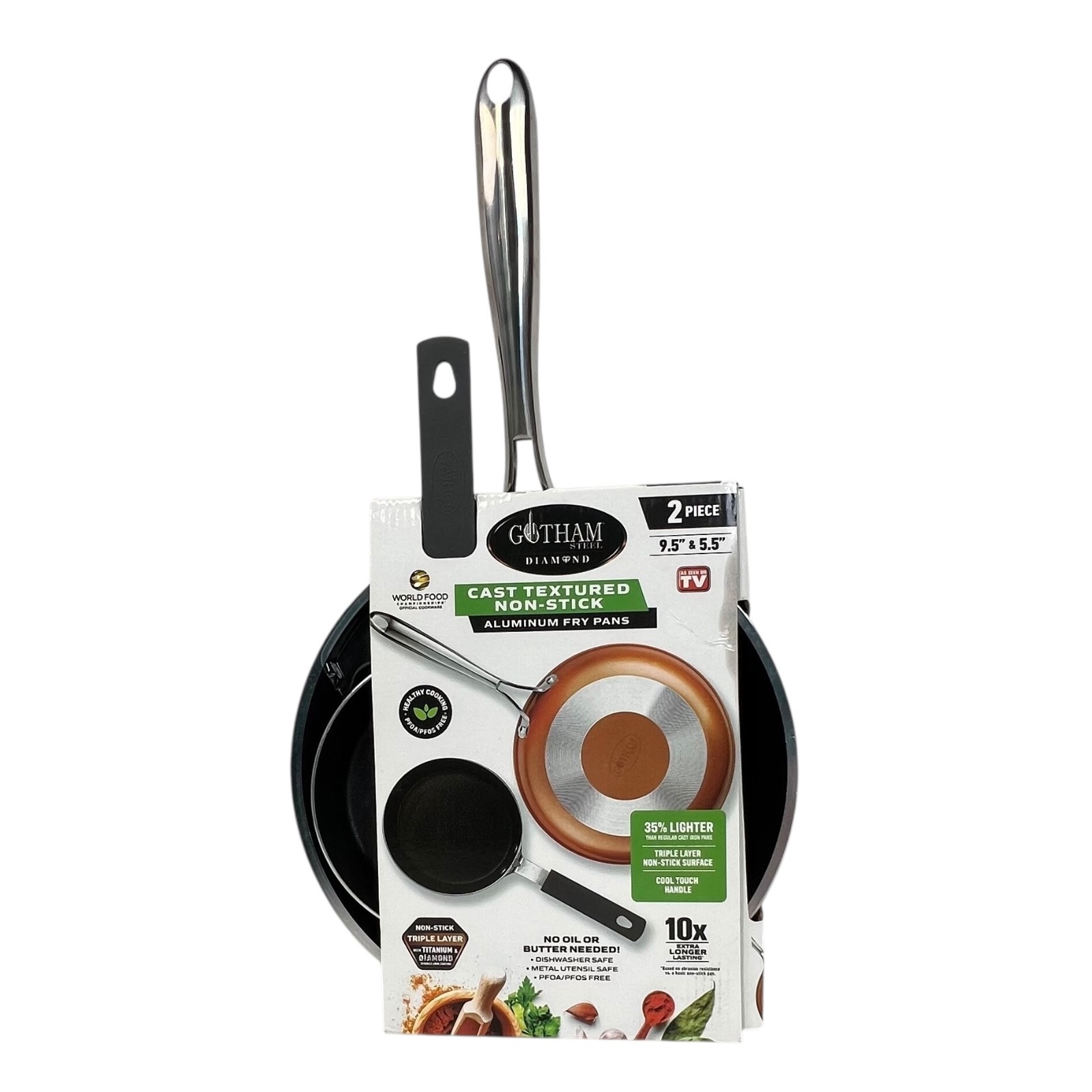 Gotham Steel Diamond 2-Piece Non-Stick Aluminum Cookware Set 9.5″, 5.5″ NEW