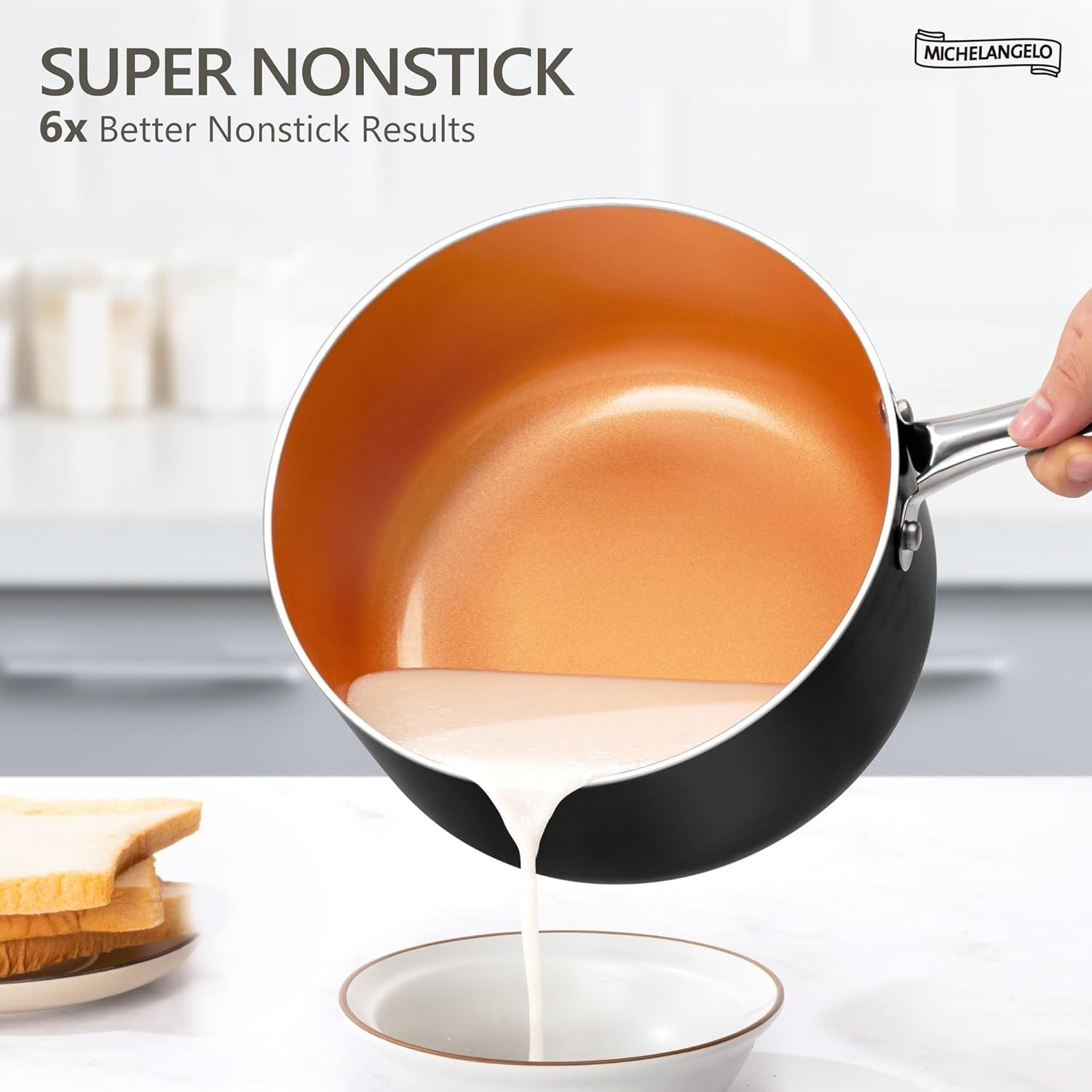 Nonstick 2 Quart Sauce Pan with Lid, Ultra-Nonstick Copper Sauce Pot 2 Qt, Ce…