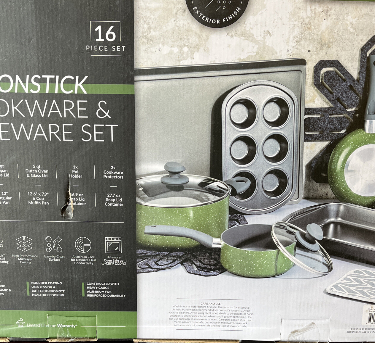 Brooklyn Steel Co. Venus Nonstick Aluminum 16-Pc. Green