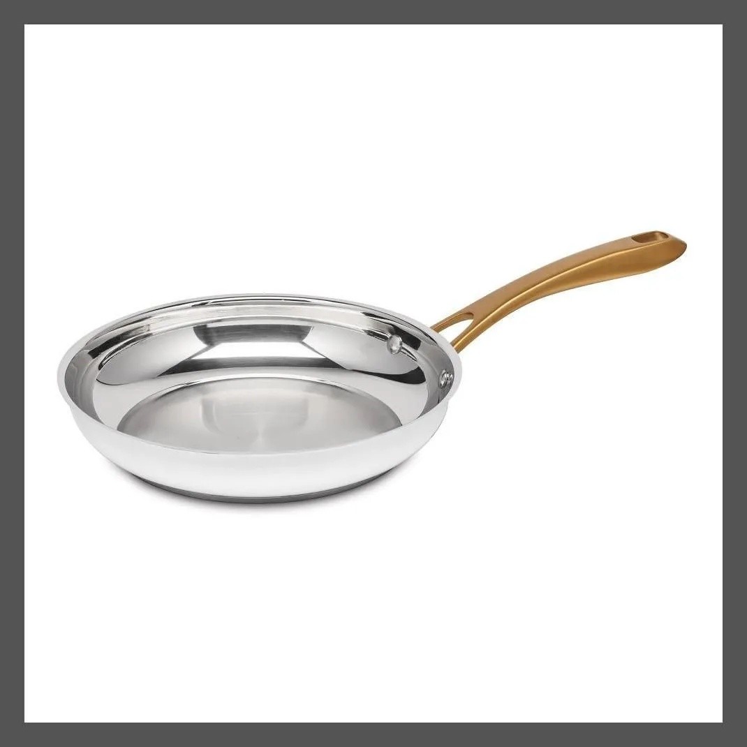 Cuisinart Stainless Steel Skillet 500F 1.9QT Matte White 10″ Gold Cookware