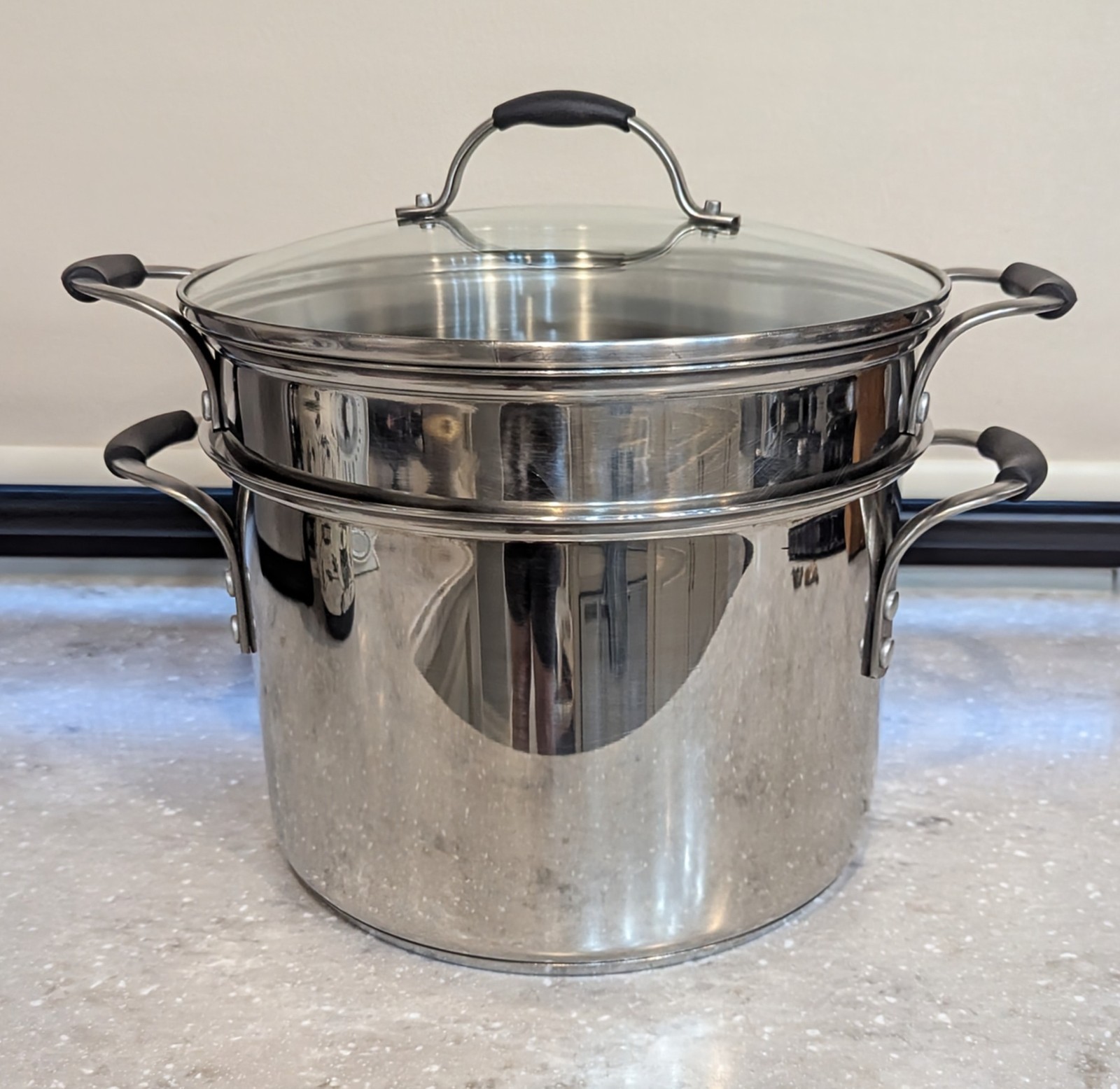 Stainless Steel 8 Qt Cooking with Calphalon Stock Pot w/Glass Lid & Strainer