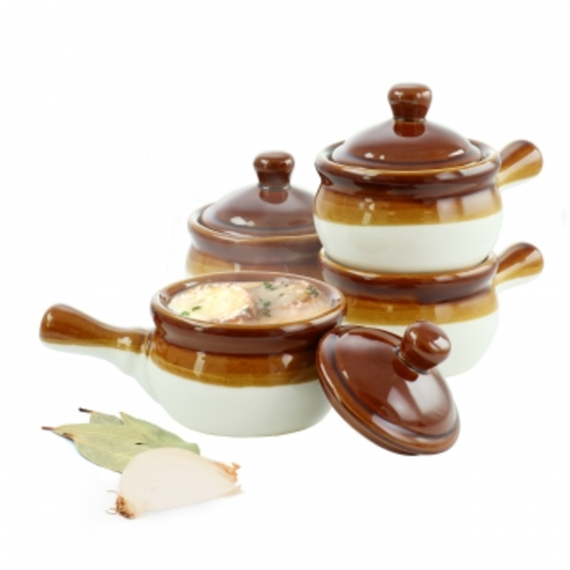 Elama 4 Piece Long Handle 15 Ounce French Onion Soup Bowl With Lid
