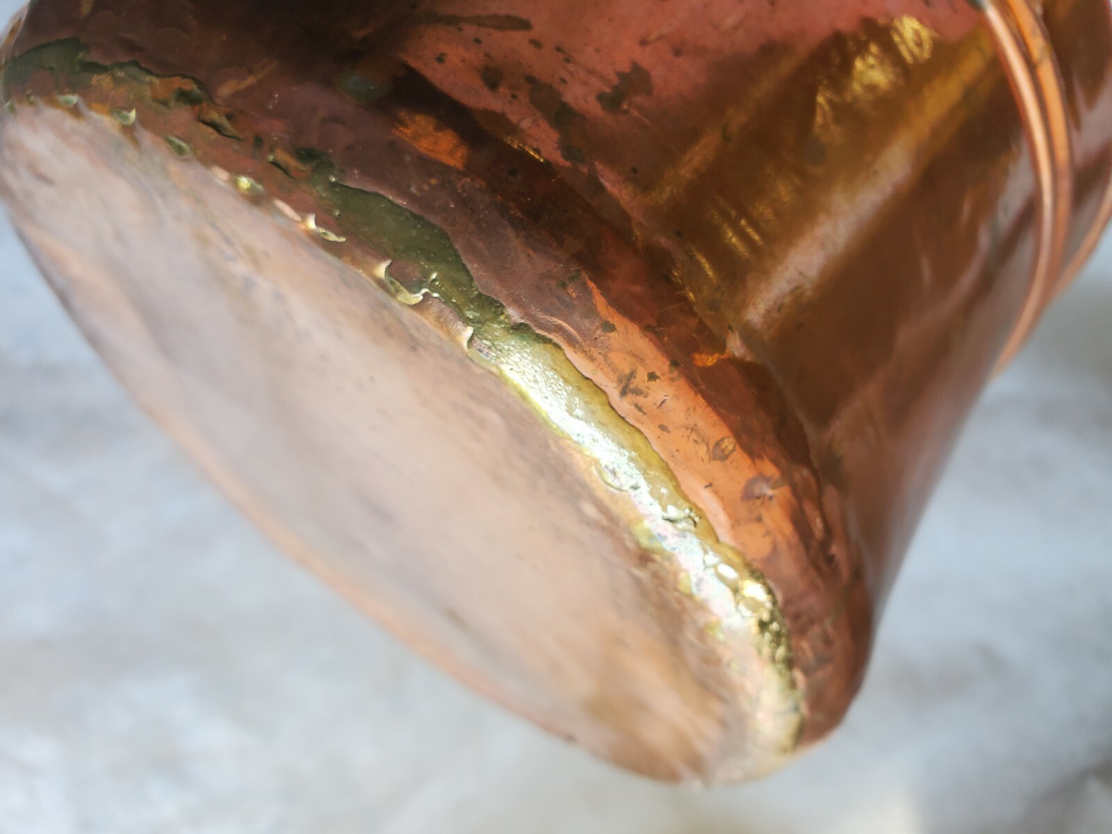 Small Copper Stock Pot 7” Dia. X 5-1/2″ Deep Brass Handle Riveted Handle