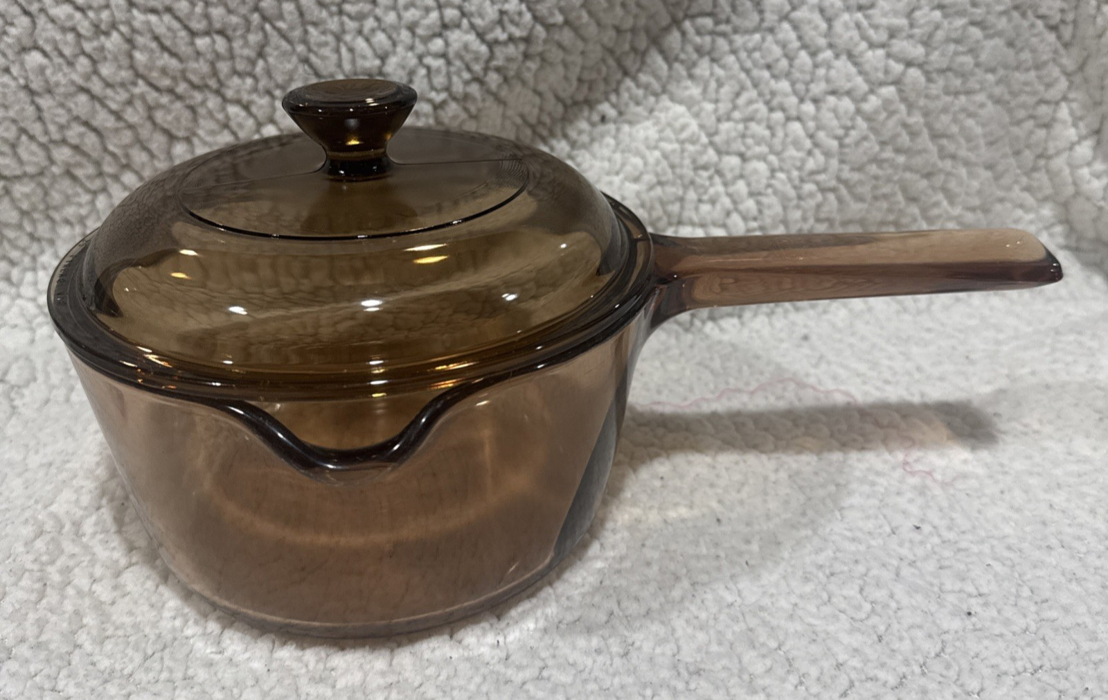 Corning Ware Vision Amber Glass Cookware 1 L Sauce Pot Pan w/ Lid EUC