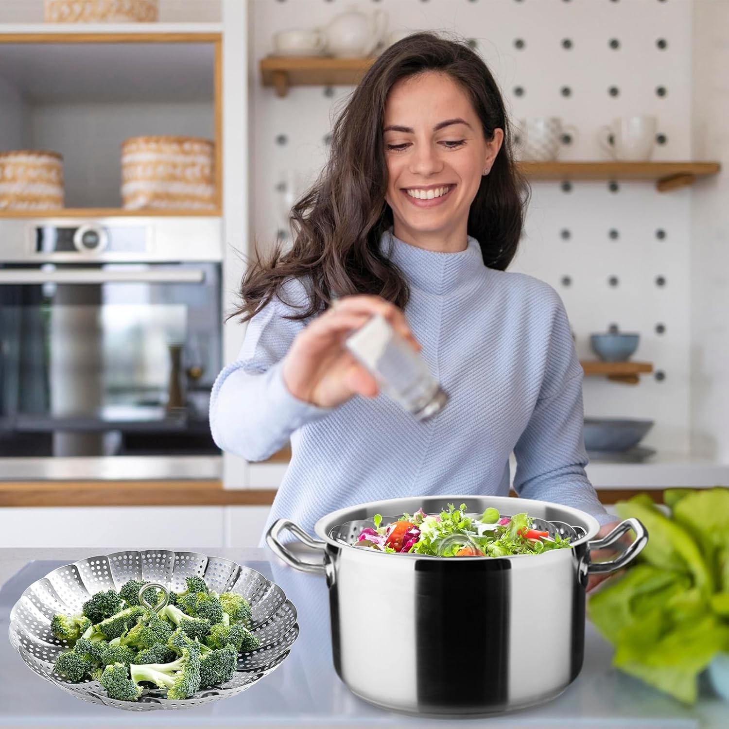 Space-Saving Steamer Basket: Durable & Stylish for Cooking Lovers, 6.1″ to 10.2″