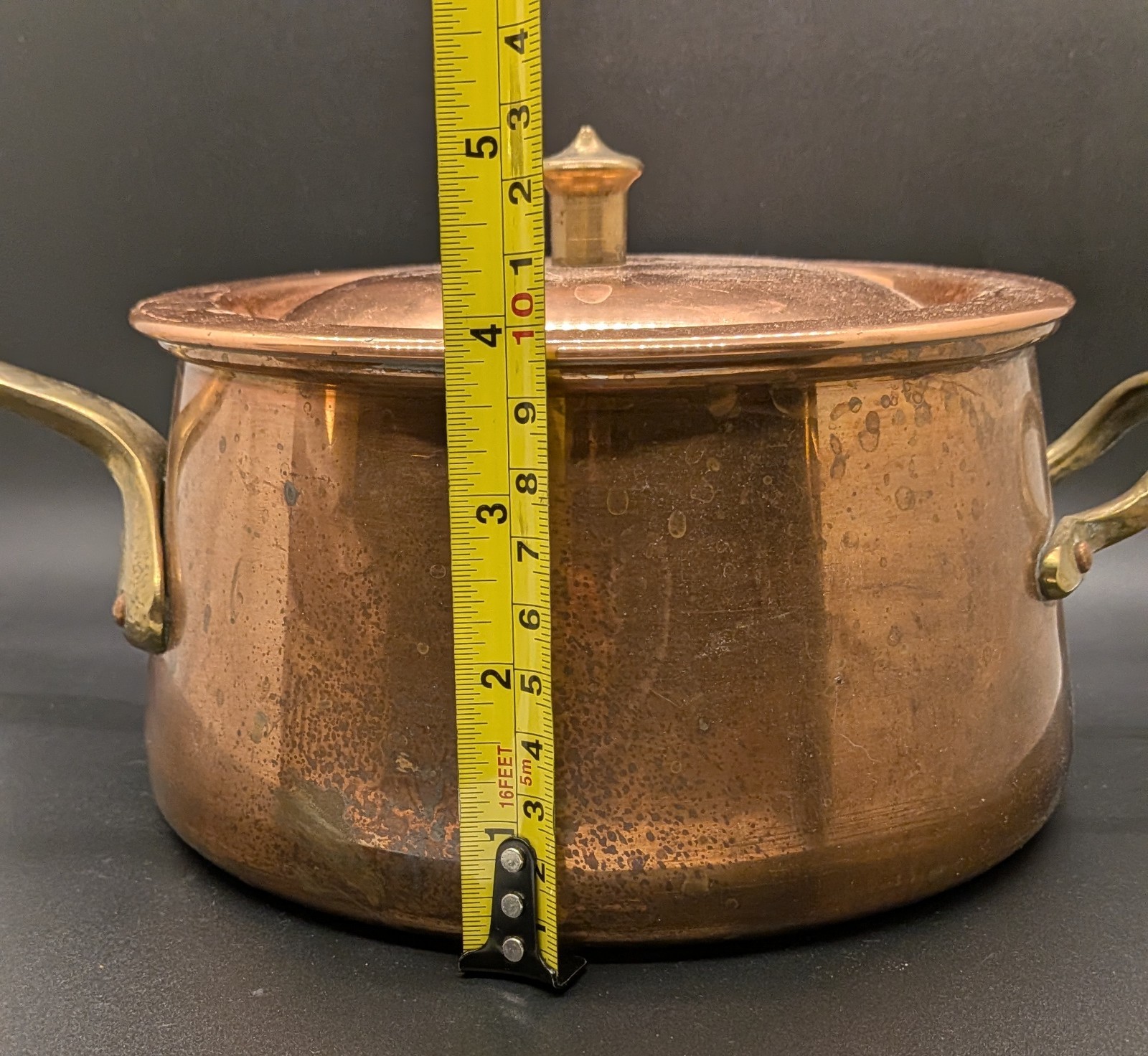 VTG Taurus Copper Pot with Lid, Brass Handles, Tin Lining, Made in Portugal