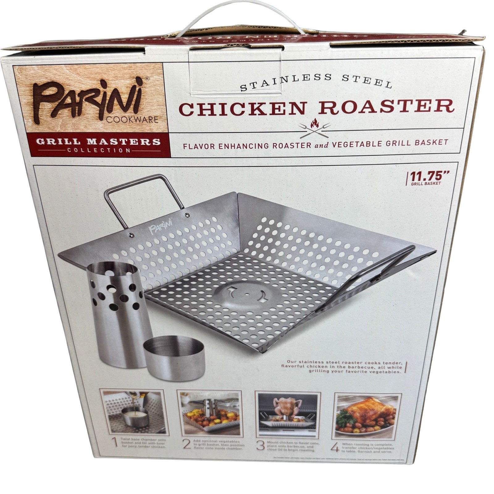 Parini Stainless Steel Beer Can Chicken Roaster Grill Basket 11.75” BBQ Cooker