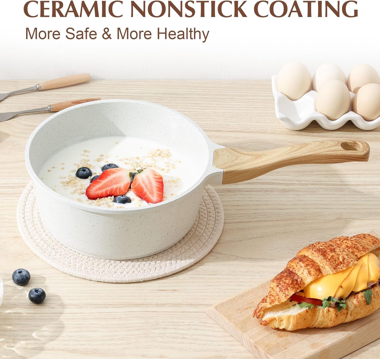 Compact 1.5QT & 2.5QT Nonstick Ceramic Saucepan Set – Easy Clean & Versatile