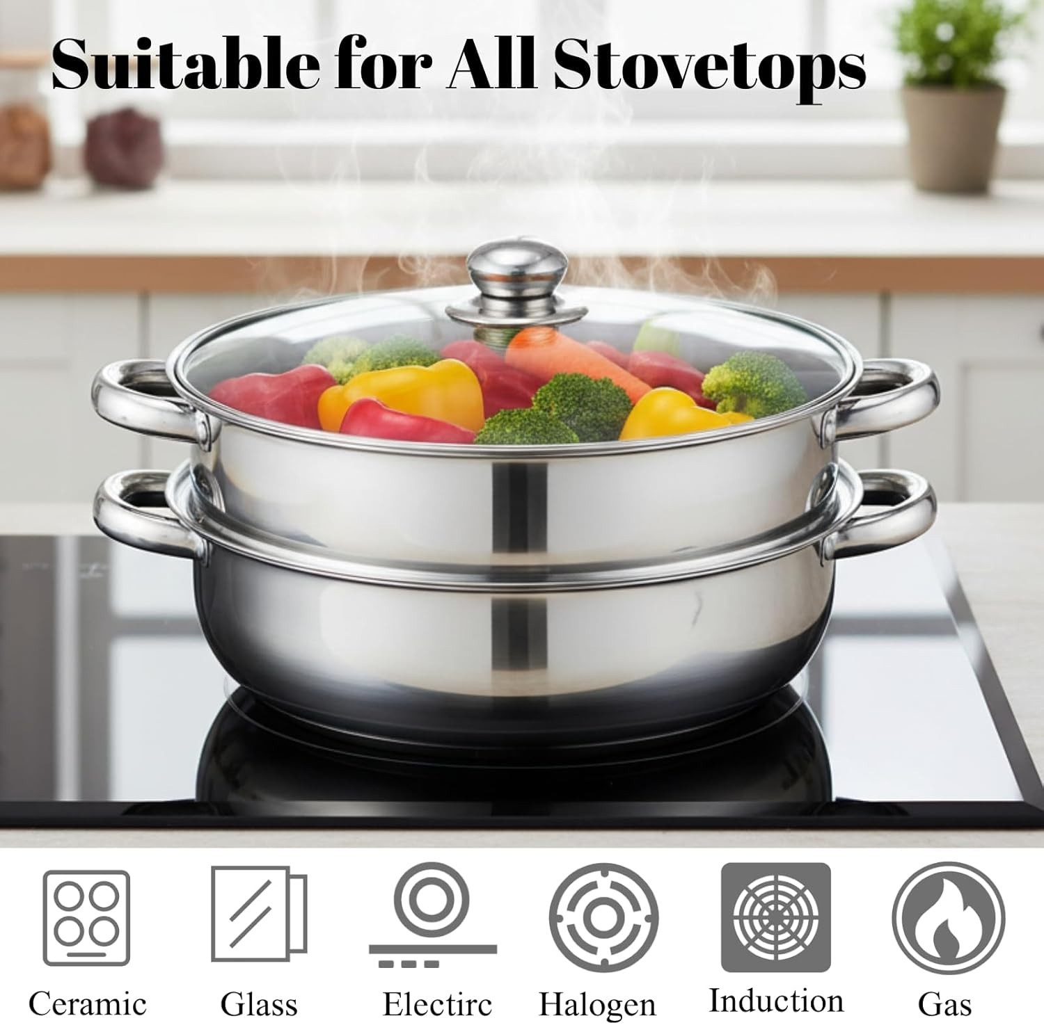 Steamer Pot With Lid 2 Tier, Multipurpose Stainless Steel Steaming Pot, Steam…