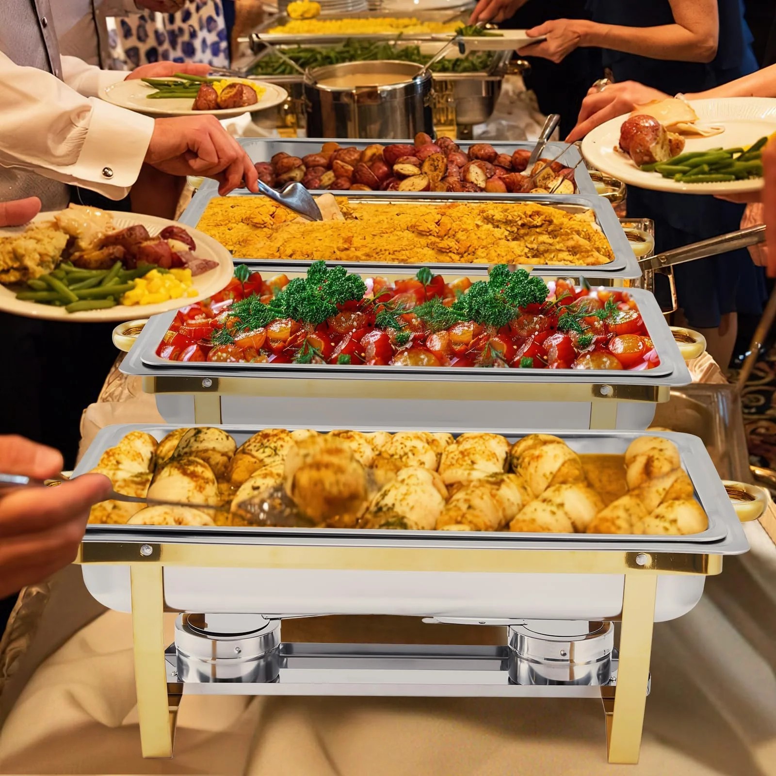 4-Pack Chafing Dish Buffet Set 8QT Stainless Steel Foldable Frame For Party Home