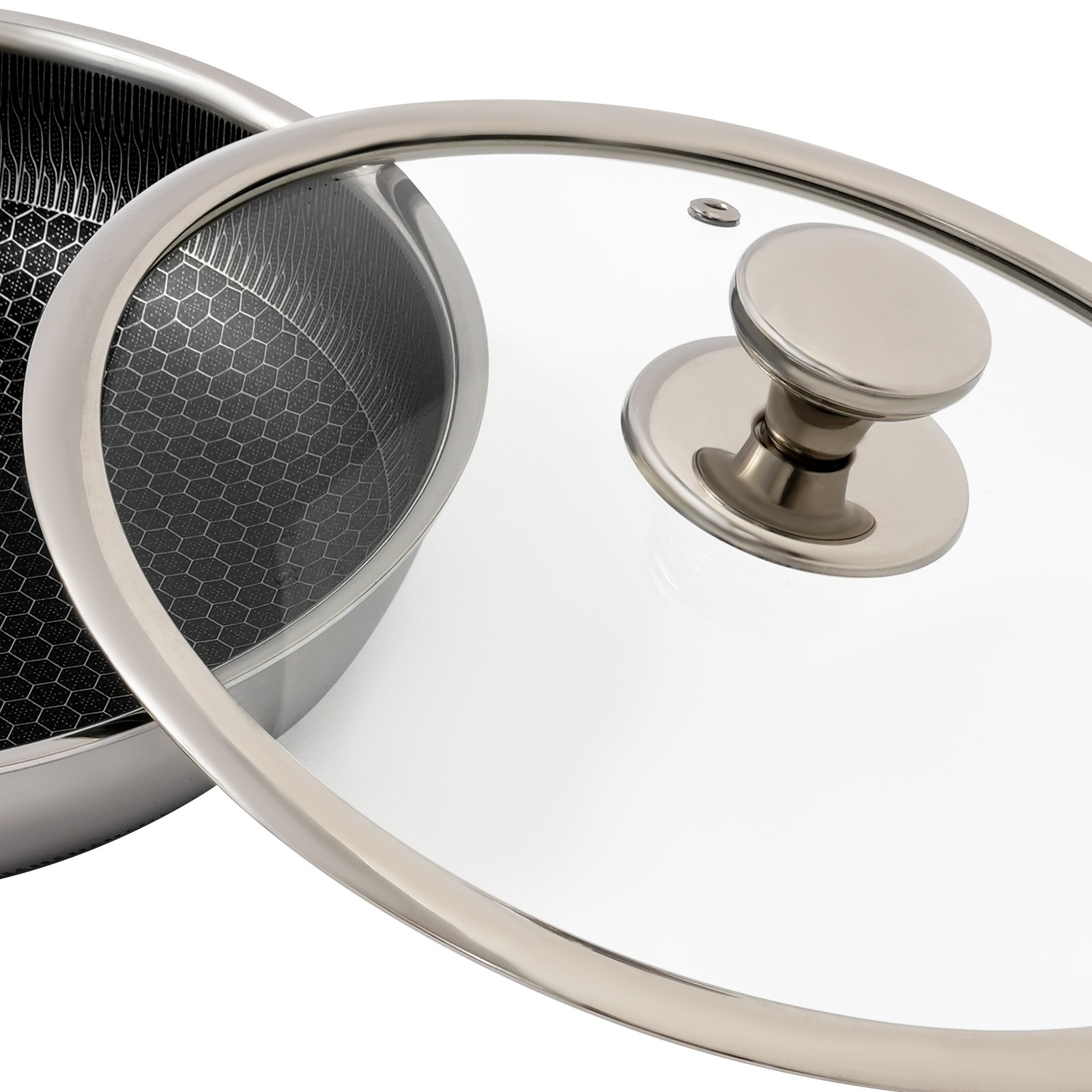 Stainless Steel Frying Pan, Frying Pan [316 Double-sided Full Screen+glass Cover