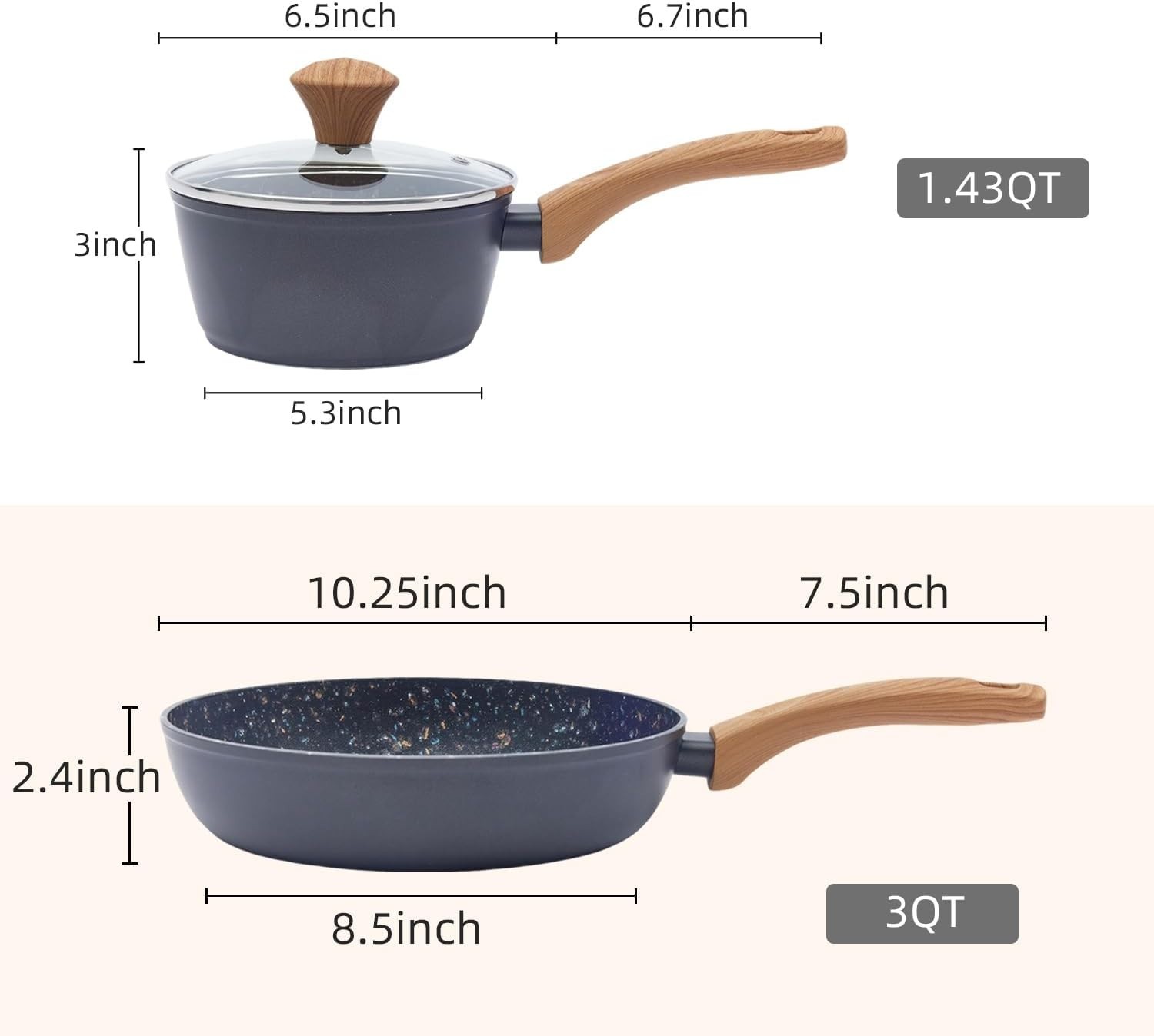 2-Piece Nonstick Cookware Set,10.25 Inch Frying Pan & 1.43QT Saucepan with Li…