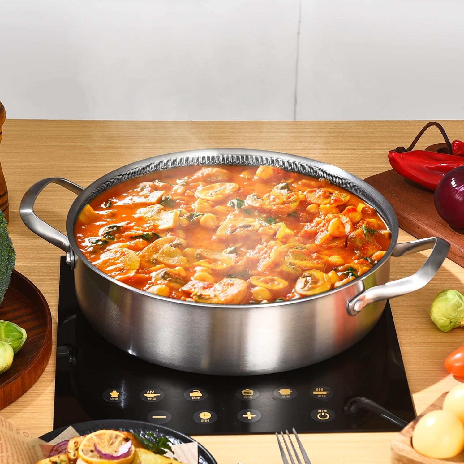 LOLYKITCH 7 QT Large Deep Frying Pan w/Lid,12″ Nonstick Triply Skillet Saute Pan