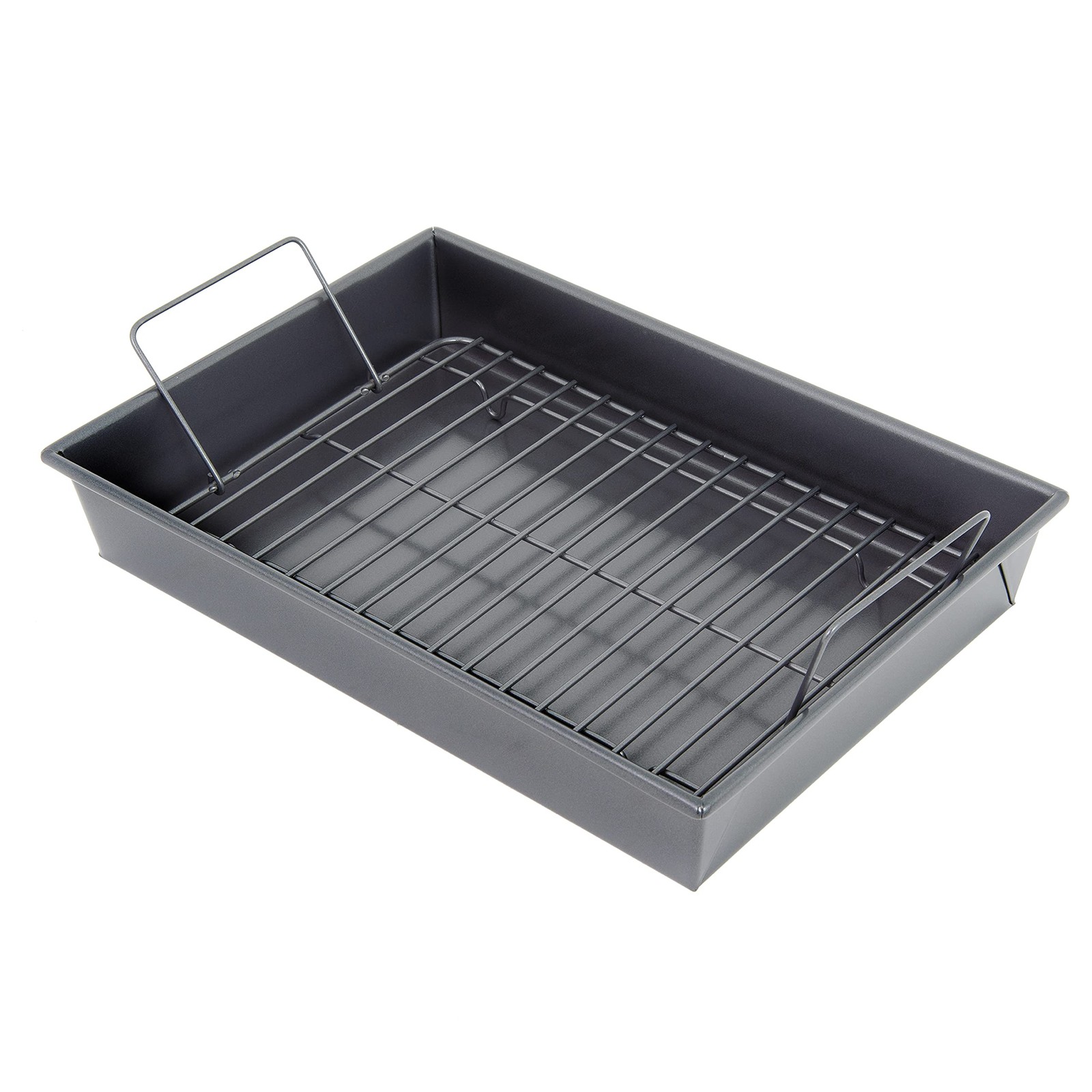 13×9 inch Professional Roast Pan with Non-Stick Rack Grey Carbon Steel