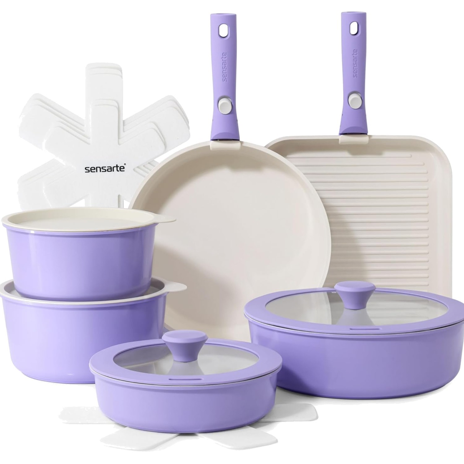 17 Piece Ceramic Pots and Pans Set, Nonstick Detachable Handle Cookware, Indu…