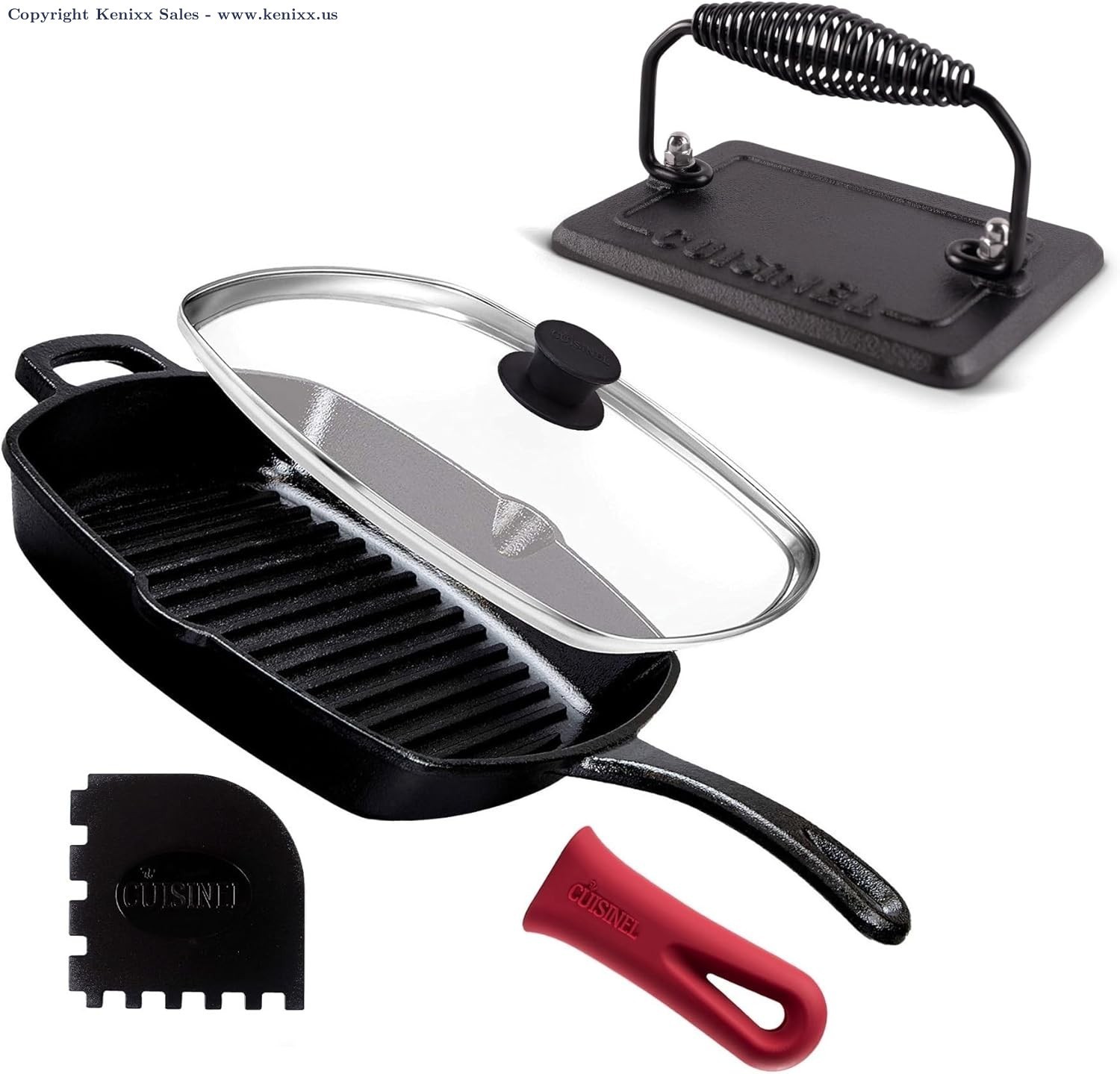Cast iron baking pan, rectangular cast iron pressure plate, tempered glass lid