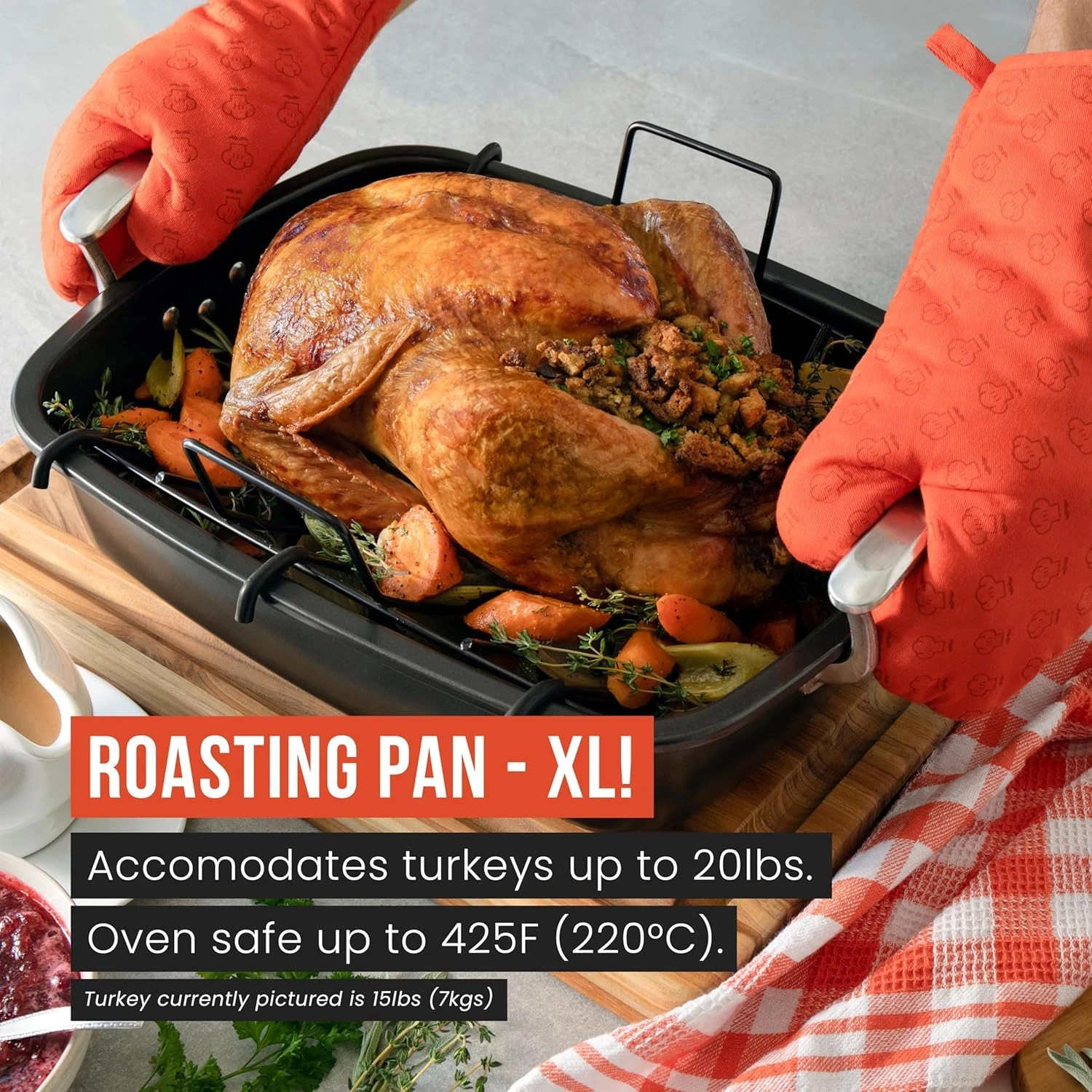 Extra-Large Carbon Steel Roasting Pan with U-Rack for Perfect Roasts