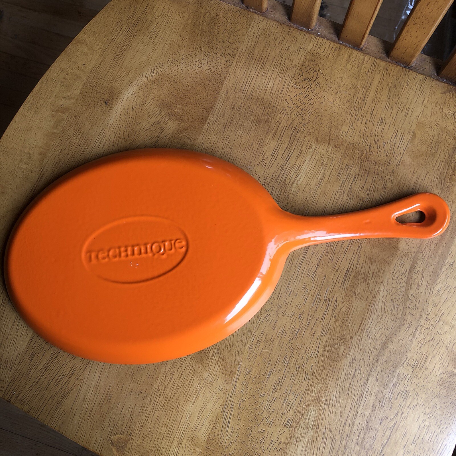 TECHNIQUE Enameled Cast Iron Orange Oval Skillet Pan Fajita Griddle Cookware