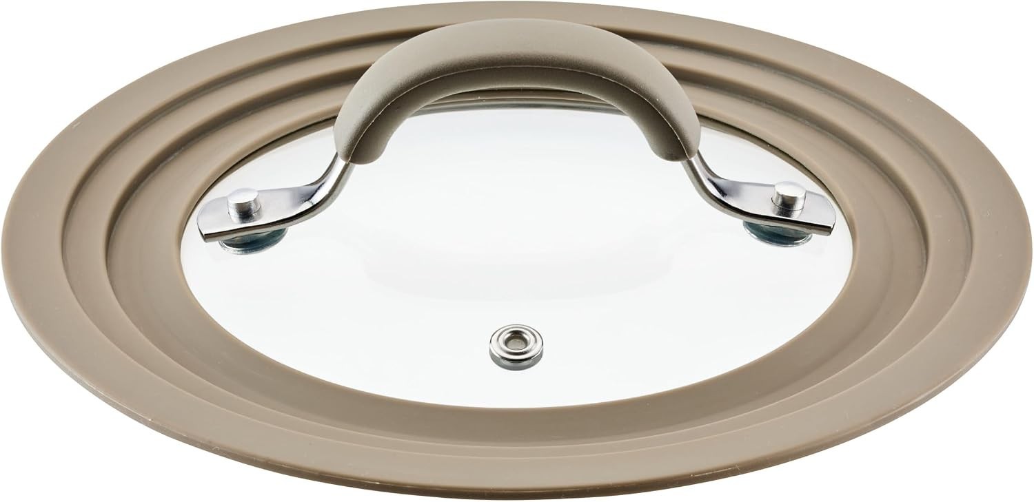 8.5″ Universal Glass Lid Silicone Rim Heat Resistant Taupe