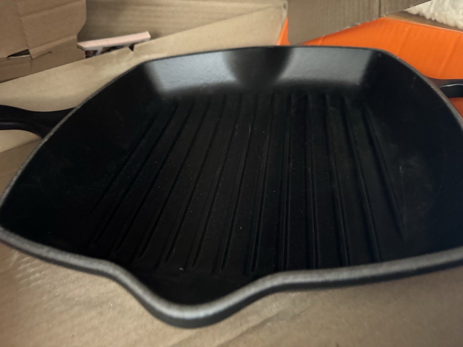 Le Creuset Signature Cast Iron 10.25 Inch Square Skillet Grill Orange New