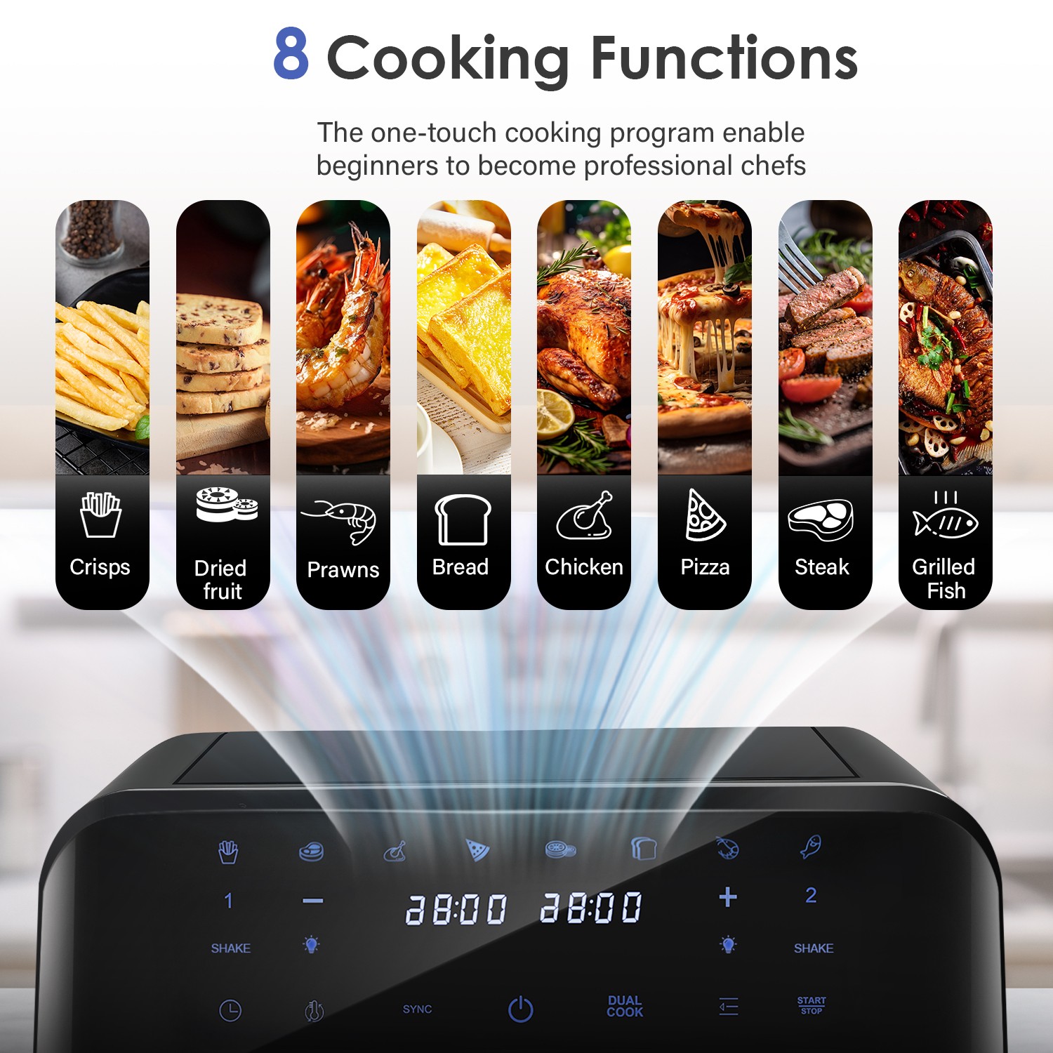 Fat 2400W Digital – Air Low Fryer Dual 80 Air Fryer Modes 9L 200°C 8 Touchscreen