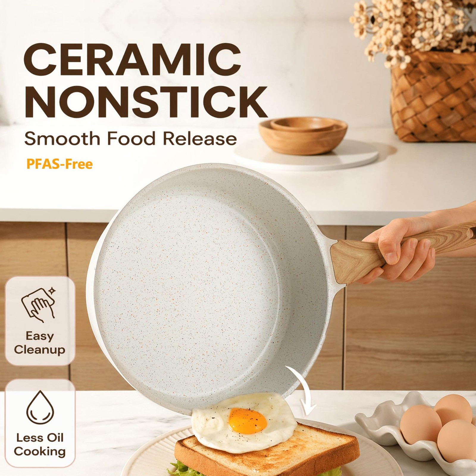 SENSARTE Nonstick Ceramic Cookware Set 13 Piece Non toxic Pots and Pans Set