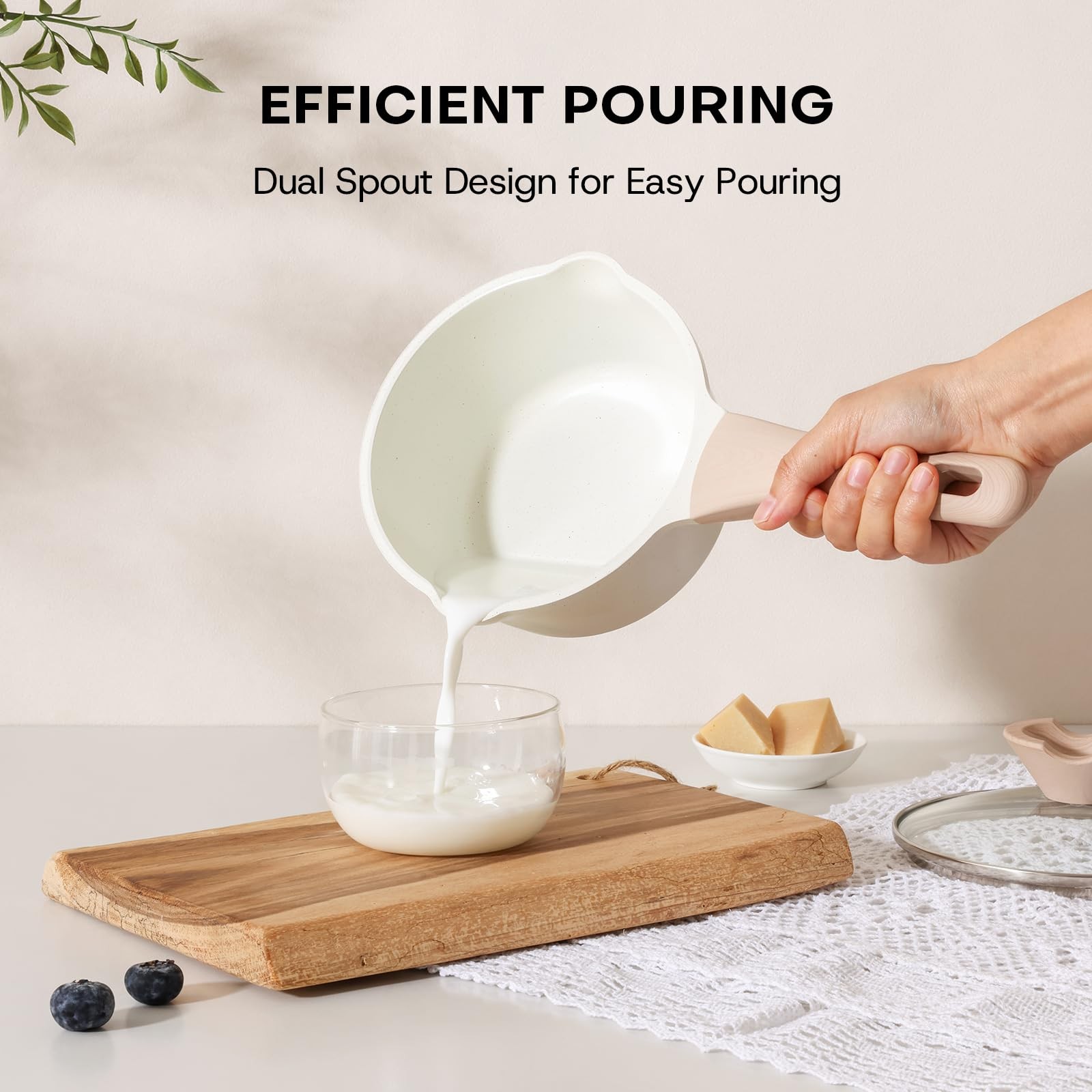 Kordisen Sauce Pan Set with Lid, 1.5Qt & 2.5 Qt Nonstick Cooking Pots with Pour