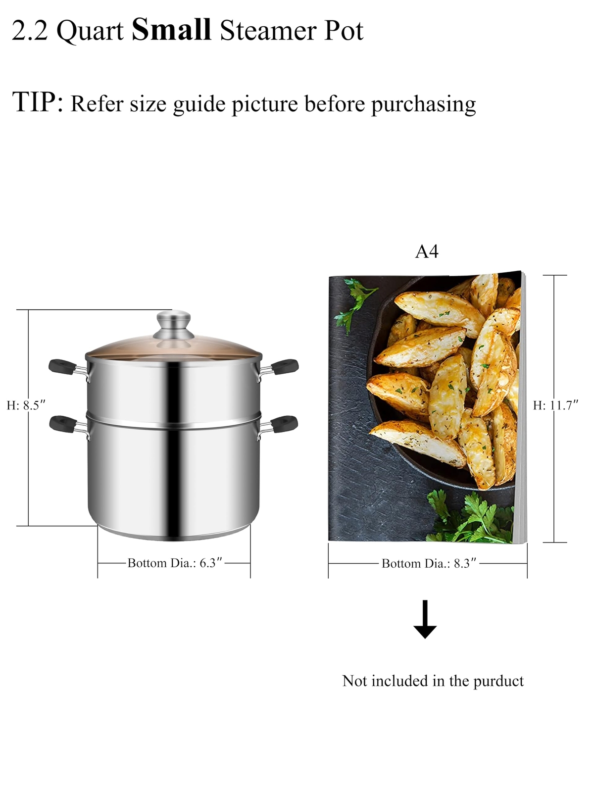 7.1 Inch 2.1 QT Small Vegetable Steamer Pot Induction Stainless Steel Steam