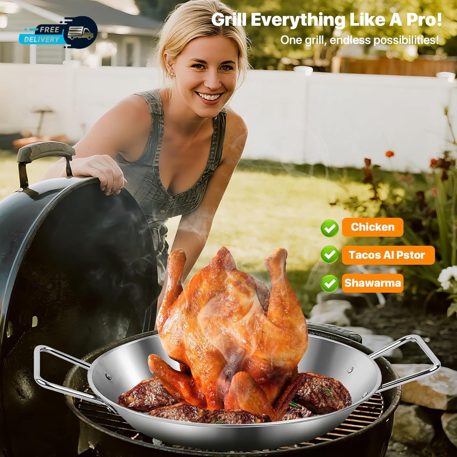 Stainless Steel Shawarma Pan for Oven Grill 5 Spikes Chicken Pork Cooking Pan