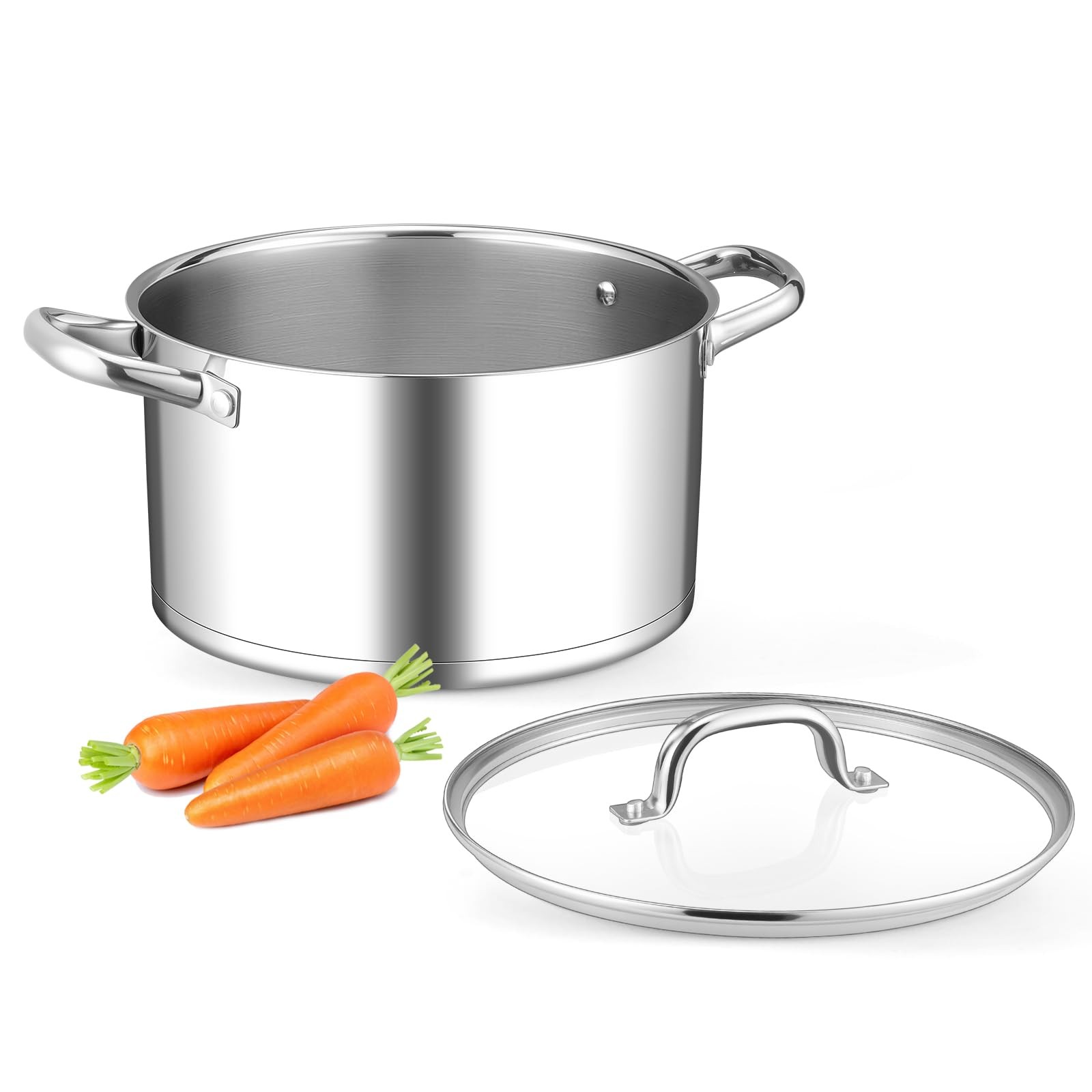 Stainless Steel Stock Pot, 8 Quart Stock Pot with Visible Lid, Heavy Duty 3-P…