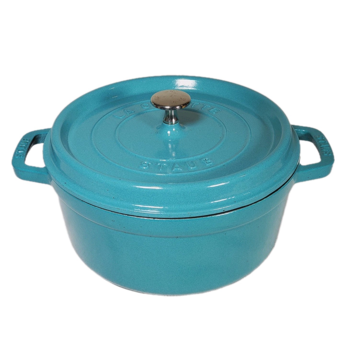 Staub Cast Iron 4 qt 9 3/8” 24cm 3.8L Round Cocotte Turquoise Dutch Oven France