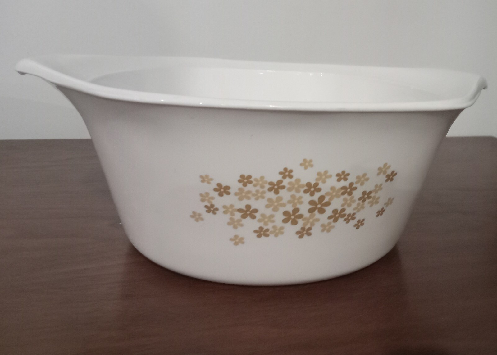 Vtg Libbey 2qt Saucepan Casserole White W/ Brown & Taupe Daisy Design