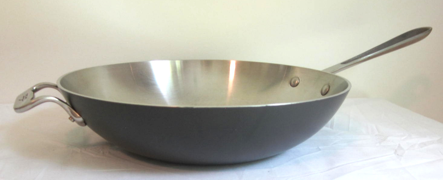 All Clad LTD 12 Stainless Steel Stir Fry Wok Pan Flat Bottom Beautiful Condition