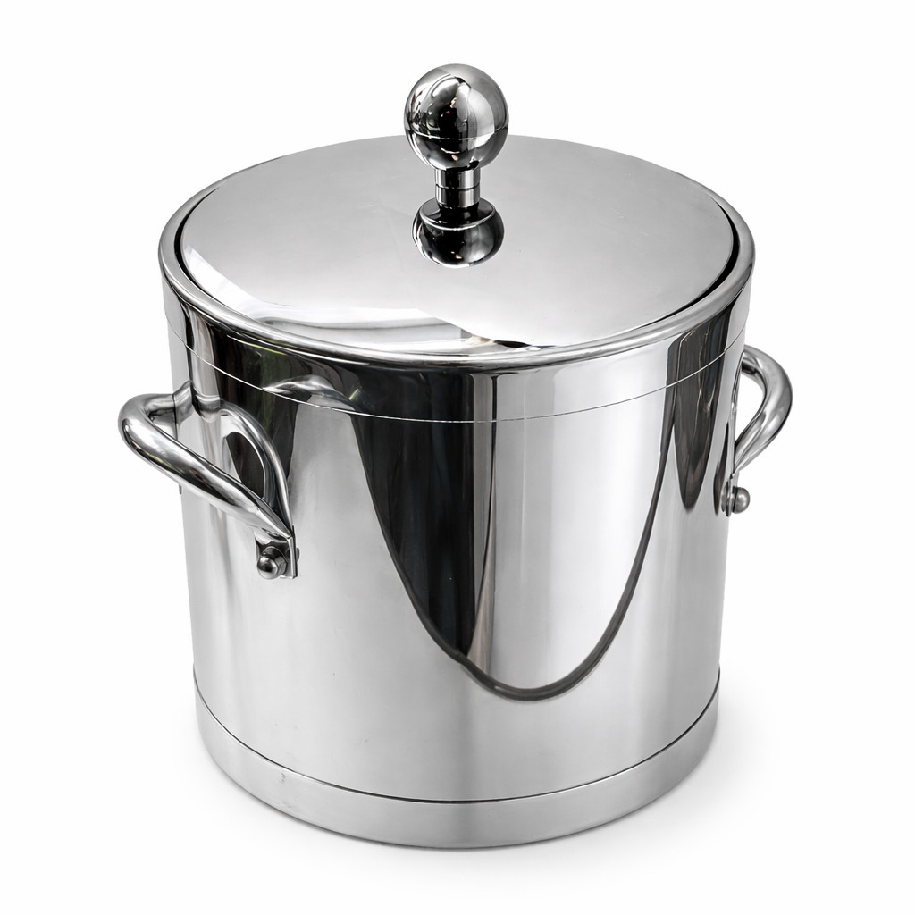 Kitchencraft Americano 5 Qt. Chrome Ice Bucket Lid, Metal Side Handles USA Made