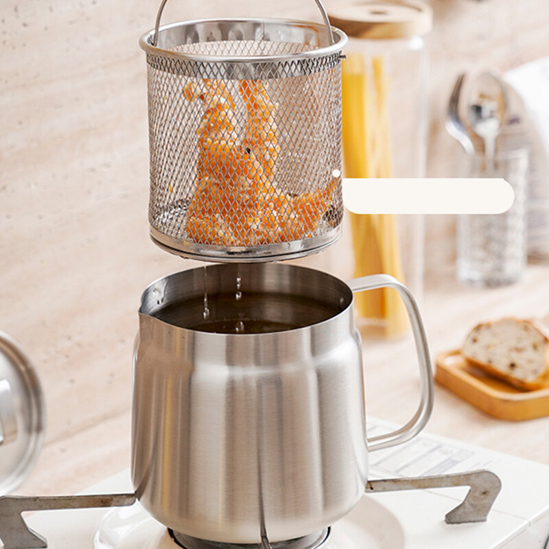 2-in-1 304 Stainless Steel Multifunctional Oil Strainer Pot Kitchen Deep Fryer