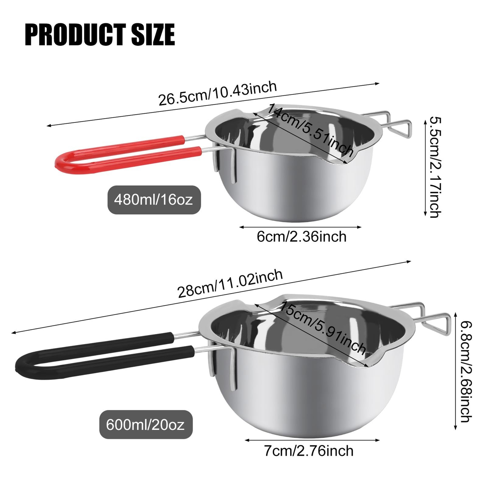 Double Boiler Set, 304 Stainless Steel Melting Pot 16oz & 20oz Melting Bowl with