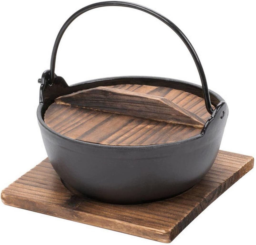 Japanese Cooking Shabu Nabe Sukiyaki Pot with Lid Cast Iron Hot Pot 9.5 in 1805