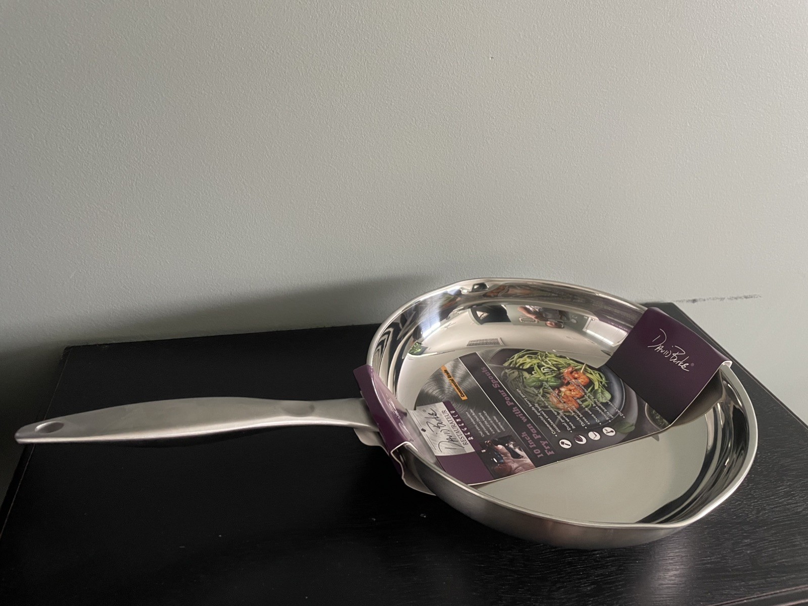David Burke Regency 10 Inch Stainless Steel Fry Pan W Pour Spouts Up to 400F NEW